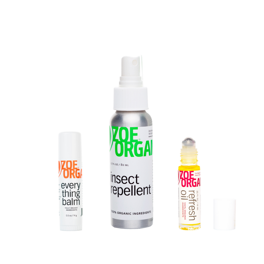 Zoe Organics Summer Essentials Bundle: Everything Balm, Insect Repellent and Refresh Oil